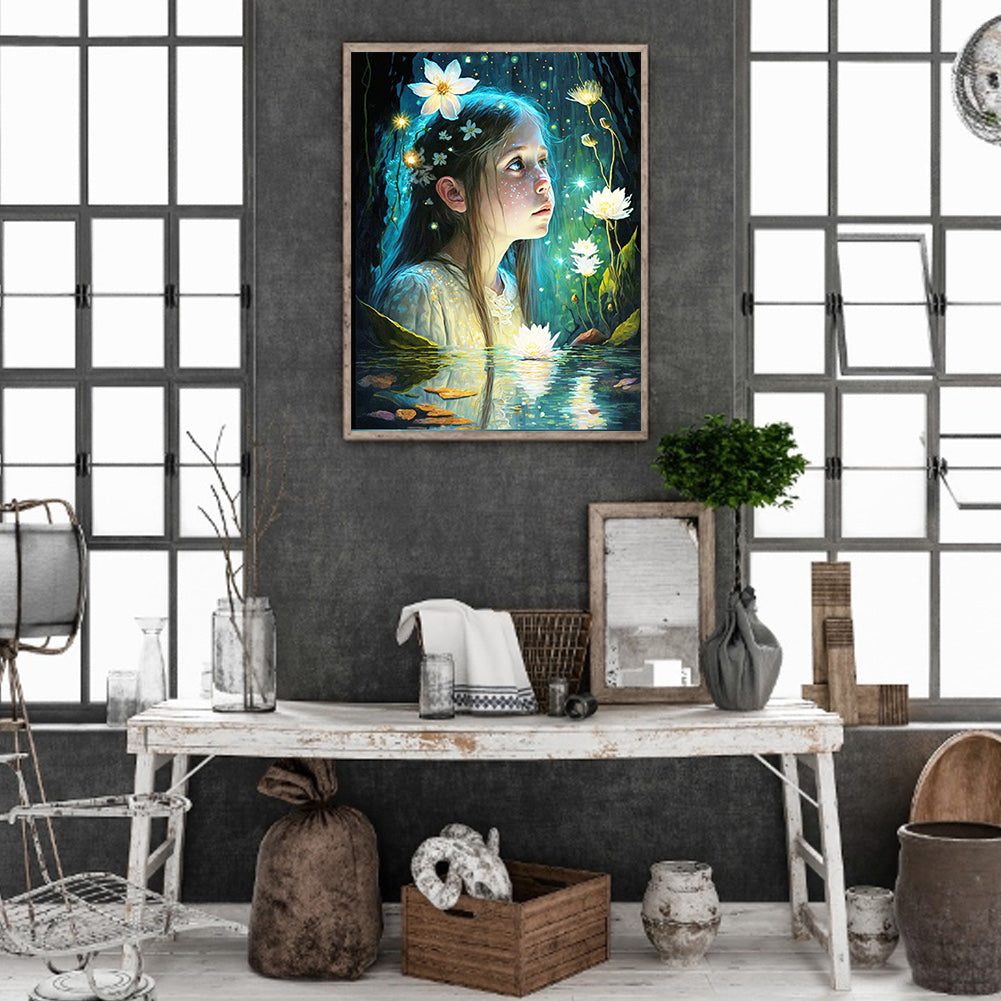 Lotus Girl - Full Round Drill Diamond Painting 30*40CM