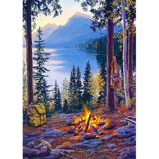 Mountain Camping - Full Round Drill Diamond Painting 30*40CM