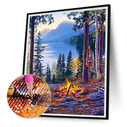 Mountain Camping - Full Round Drill Diamond Painting 30*40CM