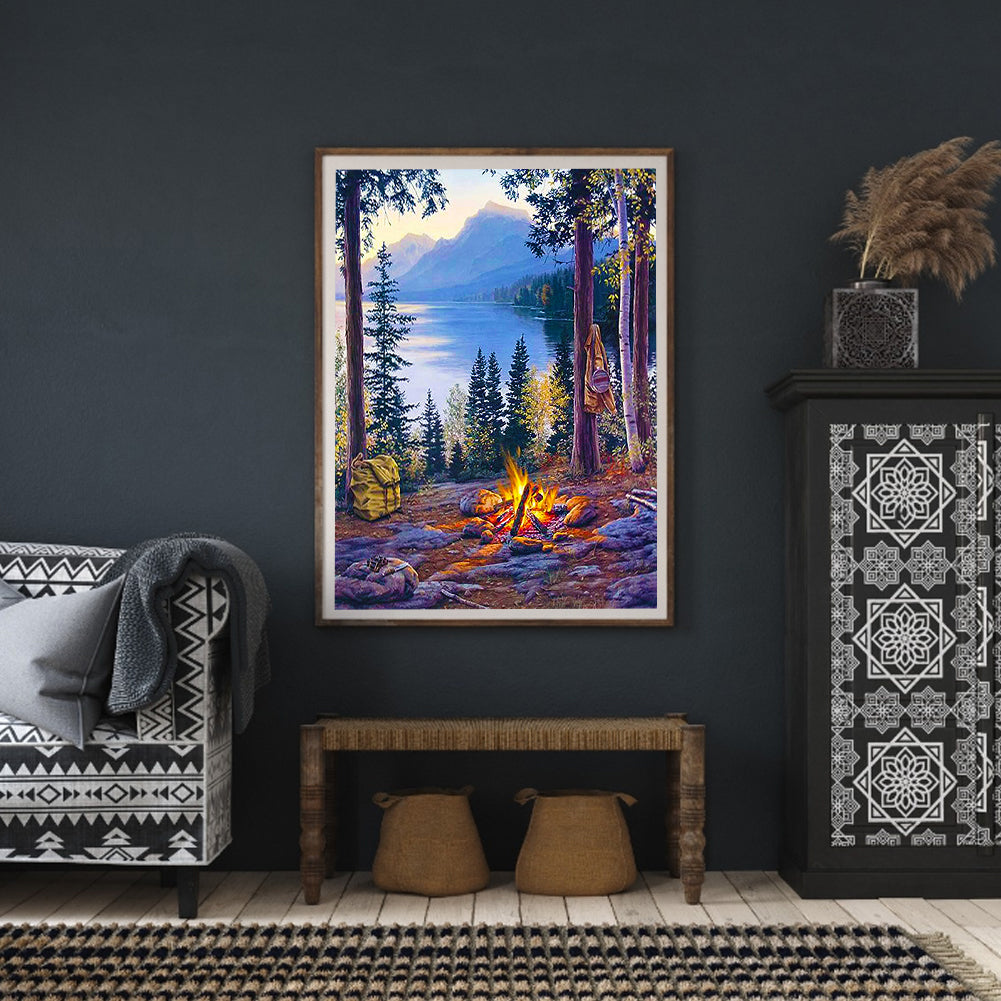 Mountain Camping - Full Round Drill Diamond Painting 30*40CM