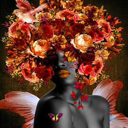 Black Woman With Flower - Full Round Drill Diamond Painting 40*40CM