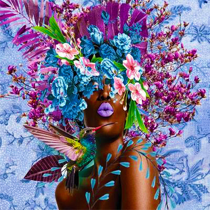 Black Woman With Flower - Full Round Drill Diamond Painting 40*40CM
