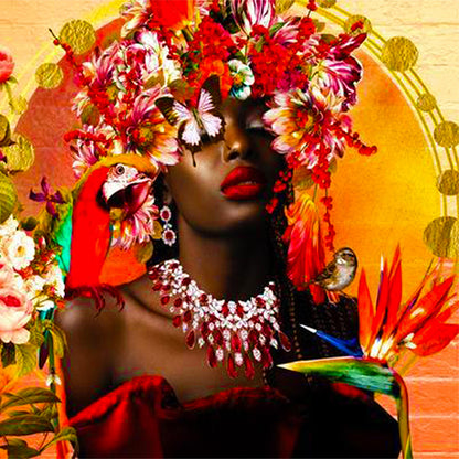 Black Woman With Flower - Full Round Drill Diamond Painting 40*40CM