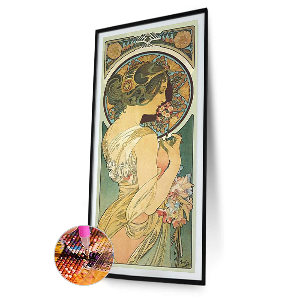 Art Nouveau Female Portrait - Full Round Drill Diamond Painting 40*90CM