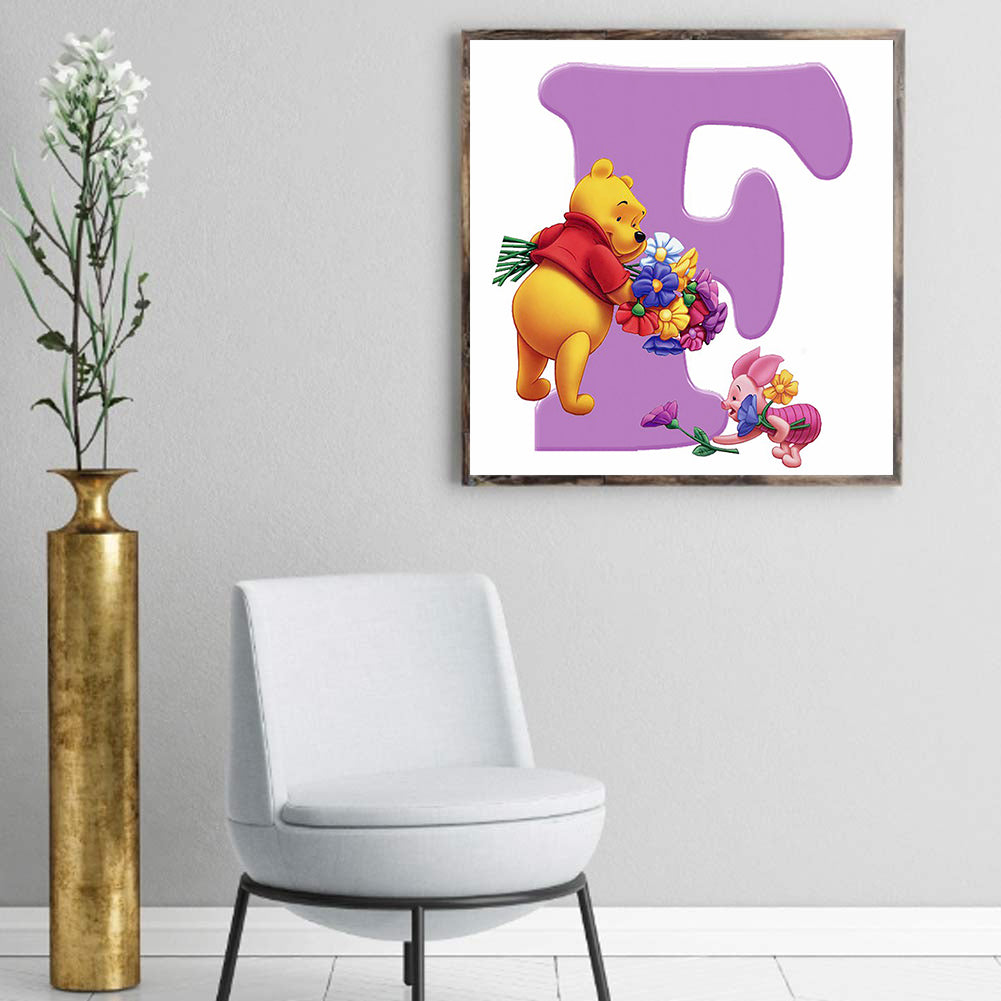 Pooh Letter F - Full Round Drill Diamond Painting 30*30CM