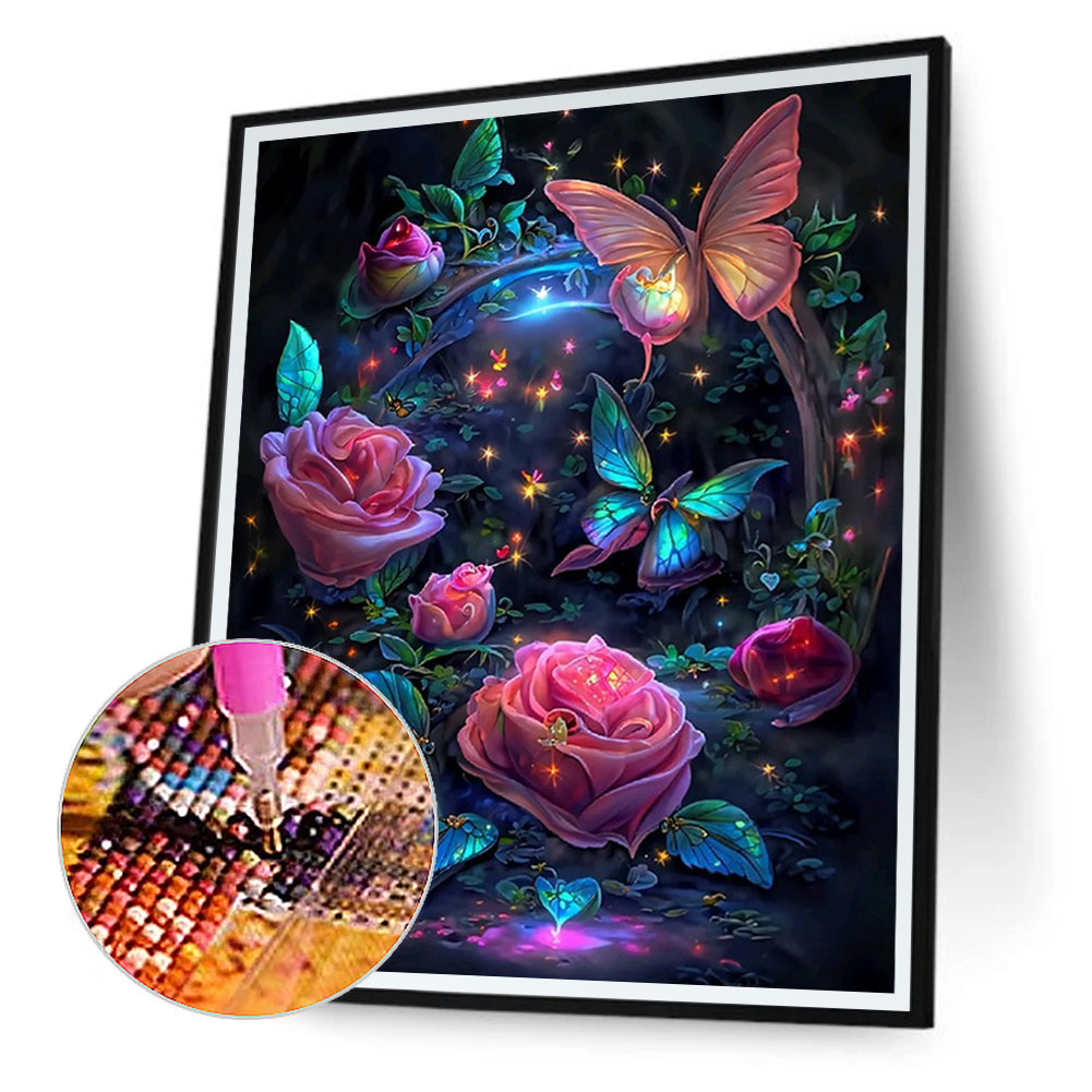 Dream Rose Butterfly - Full Round Drill Diamond Painting 30*40CM