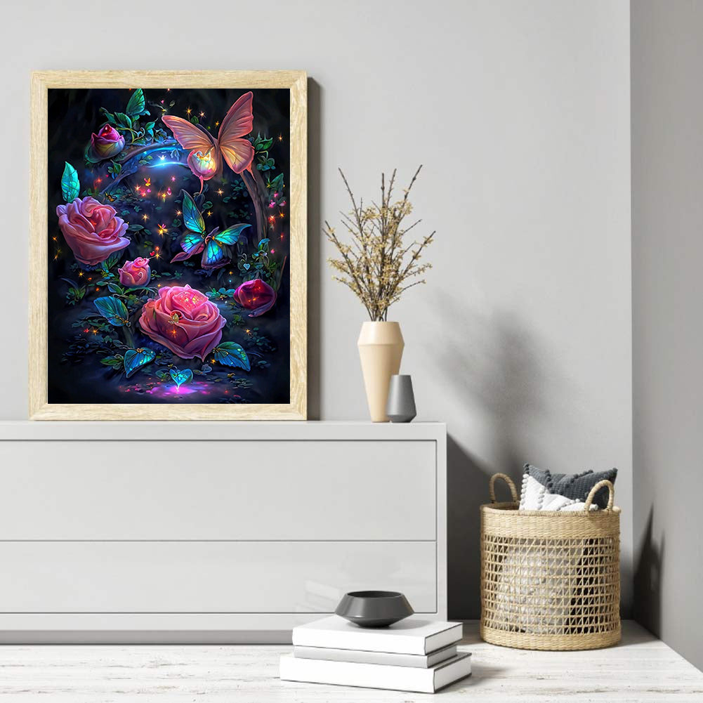 Dream Rose Butterfly - Full Round Drill Diamond Painting 30*40CM