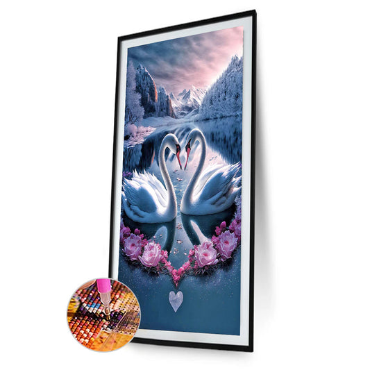 Elegant Swan Lake - Full Round Drill Diamond Painting 40*60CM