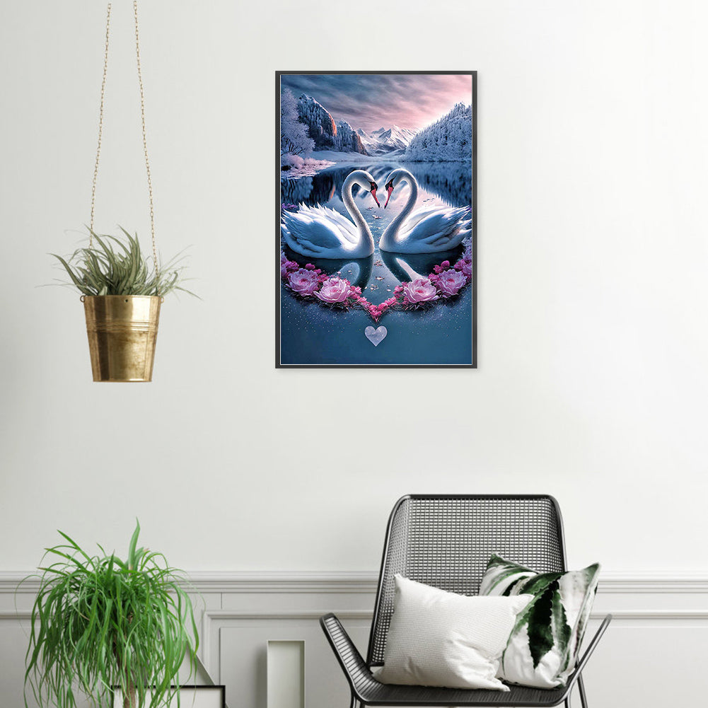 Elegant Swan Lake - Full Round Drill Diamond Painting 40*60CM