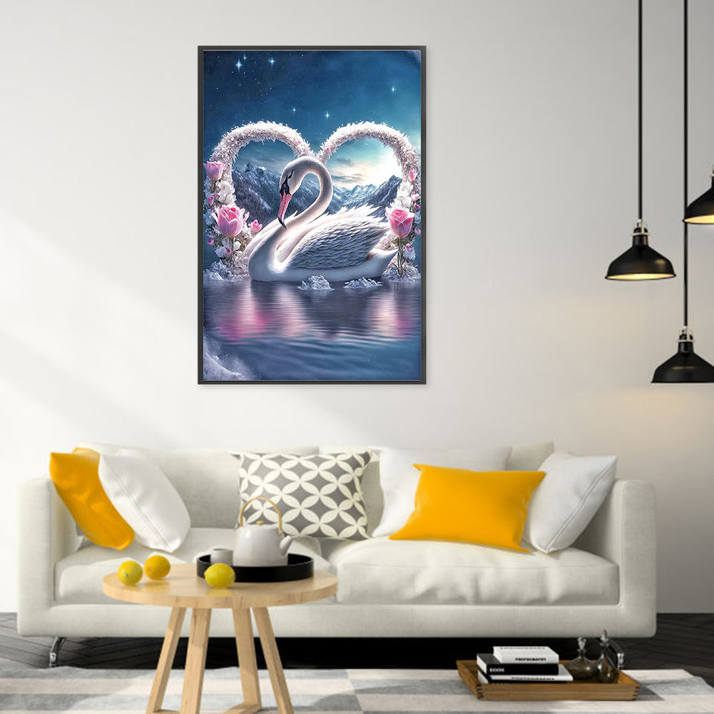 Elegant Swan Lake - Full Round Drill Diamond Painting 40*60CM