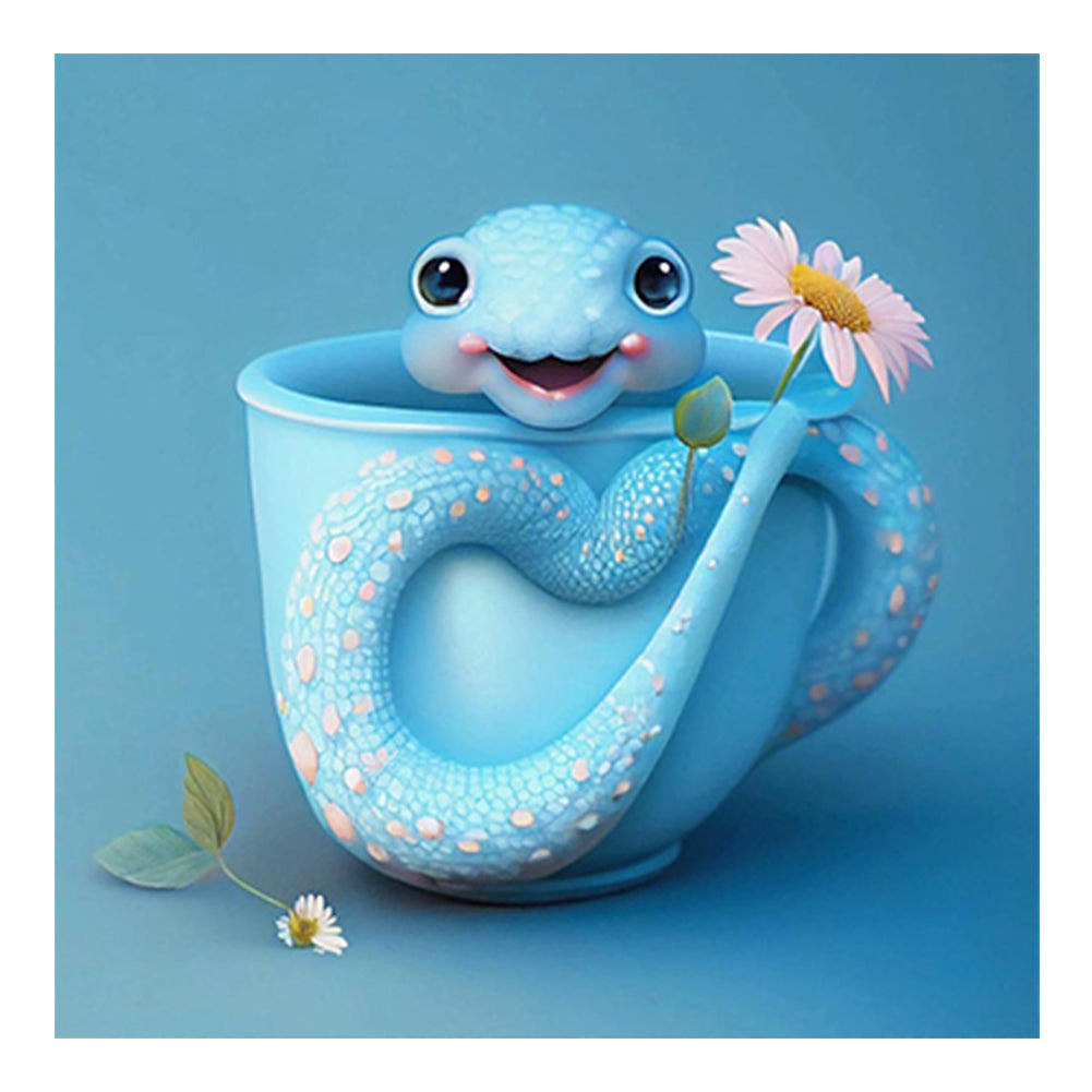 Light Blue Potted Version Of The Zodiac Snake - Full Round Drill Diamond Painting 30*30CM