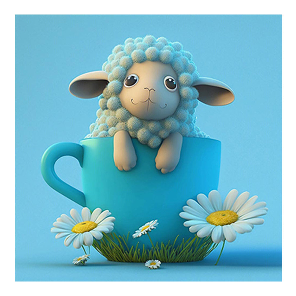 Light Blue Potted Zodiac Sheep - Full Round Drill Diamond Painting 30*30CM