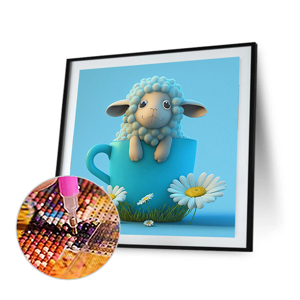 Light Blue Potted Zodiac Sheep - Full Round Drill Diamond Painting 30*30CM