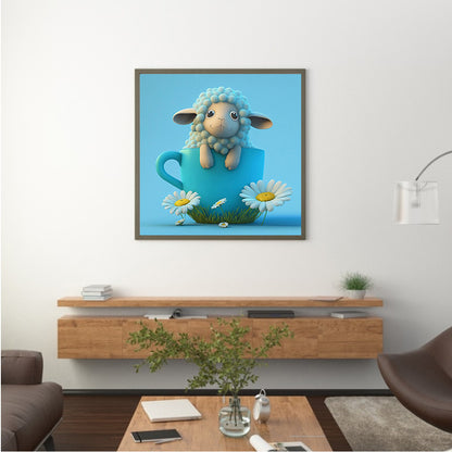 Light Blue Potted Zodiac Sheep - Full Round Drill Diamond Painting 30*30CM