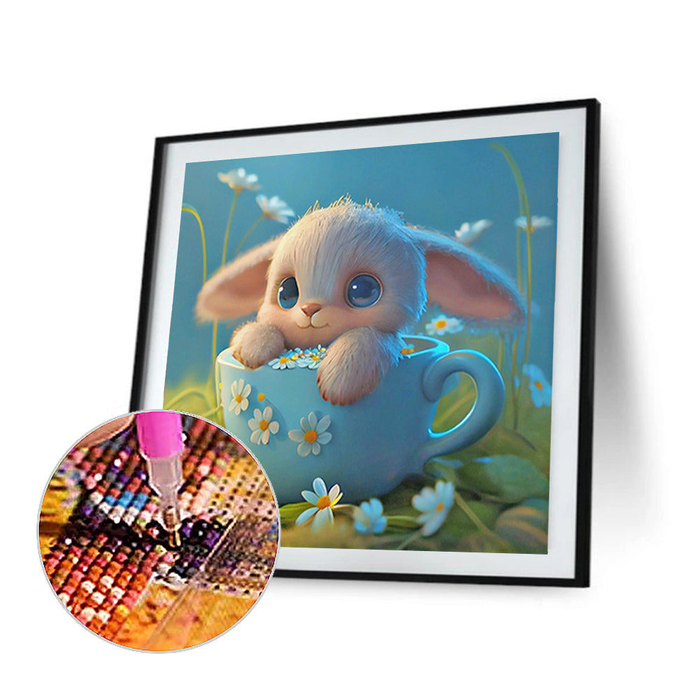 Light Blue Potted Plant Zodiac Rabbit - Full Round Drill Diamond Painting 30*30CM