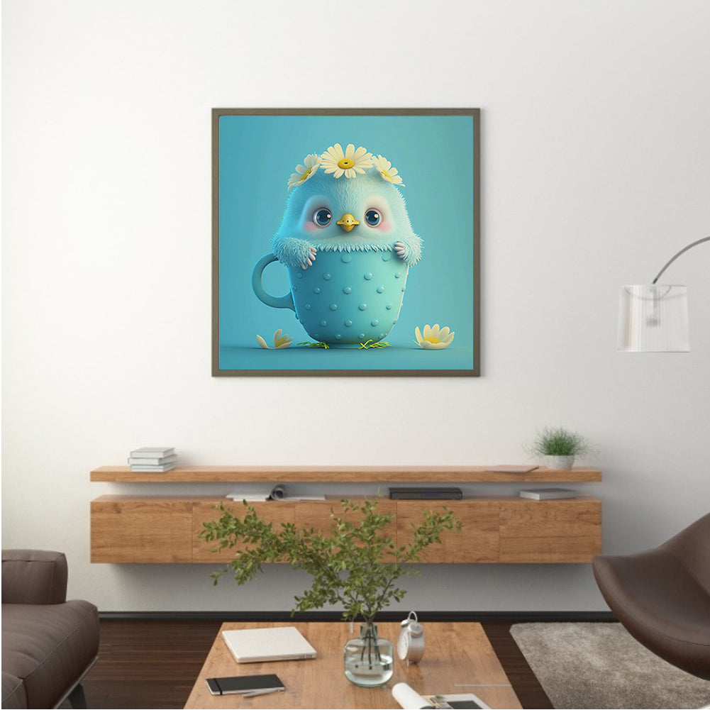 Light Blue Potted Version Of Zodiac Chicken - Full Round Drill Diamond Painting 30*30CM