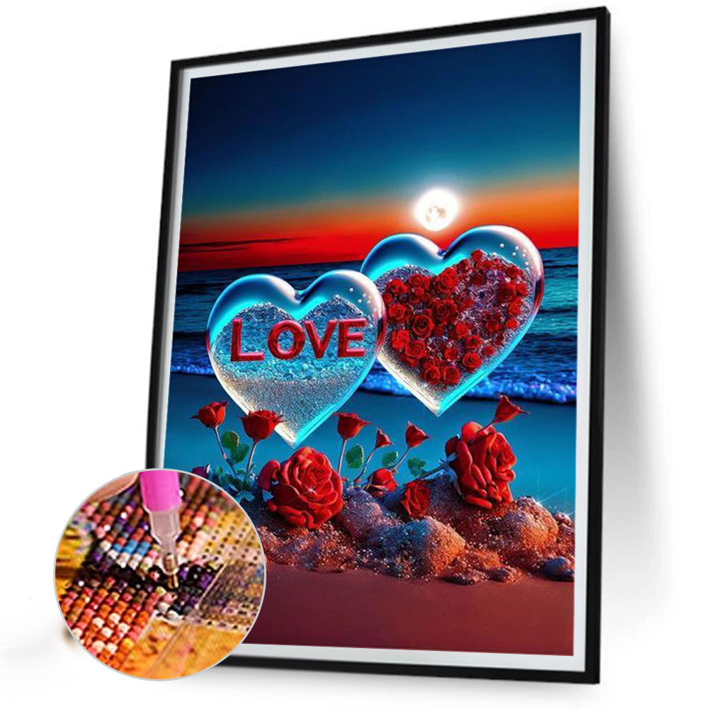 Beach Love Rose - Full Round Drill Diamond Painting 30*40CM