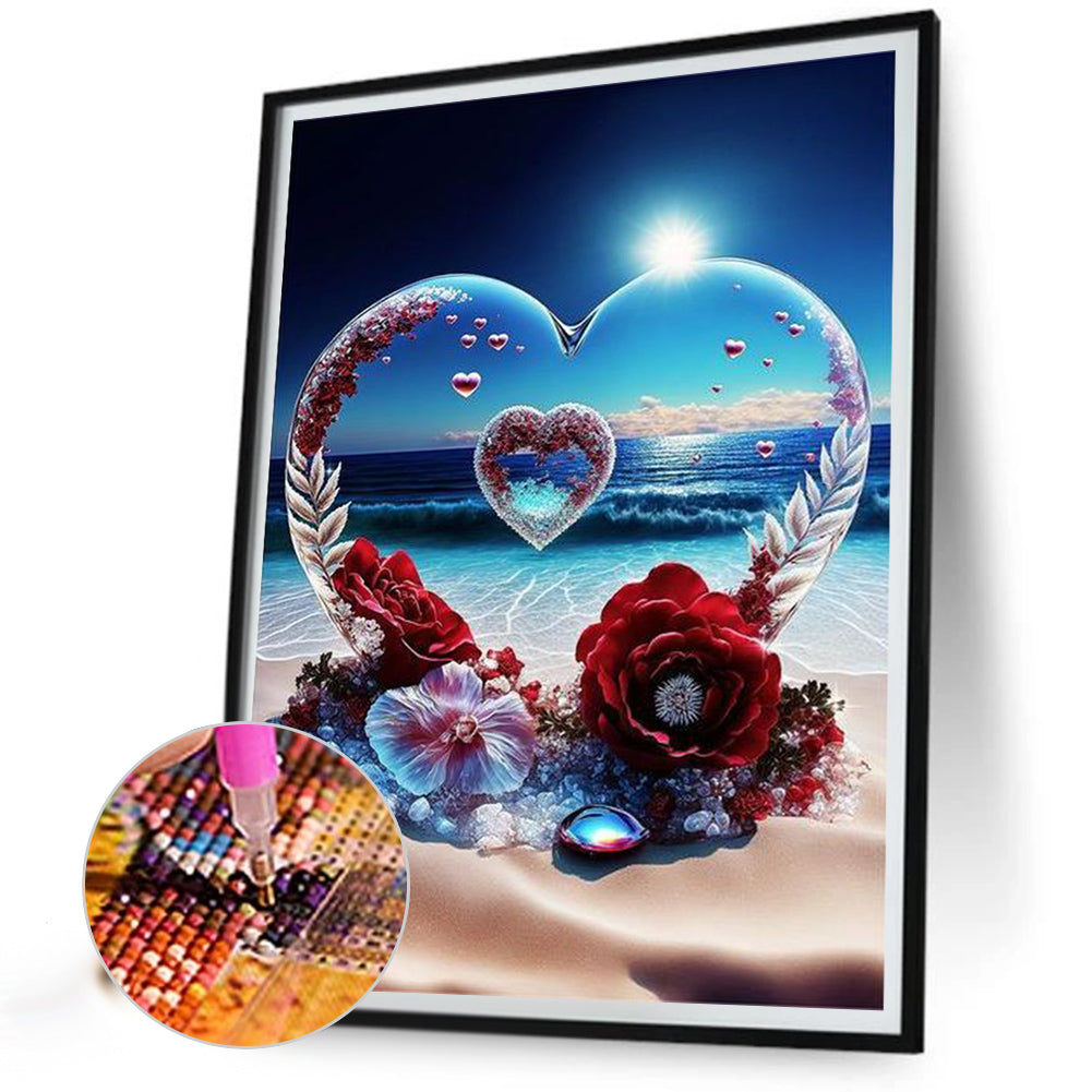 Beach Love Rose - Full Round Drill Diamond Painting 30*40CM