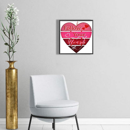 Heart Woodblock Print - Full Round Drill Diamond Painting 30*30CM