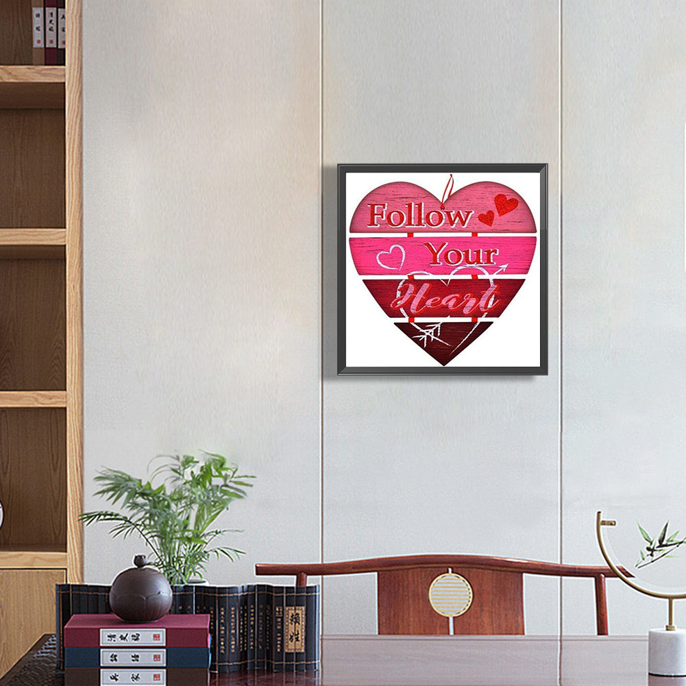 Heart Woodblock Print - Full Round Drill Diamond Painting 30*30CM