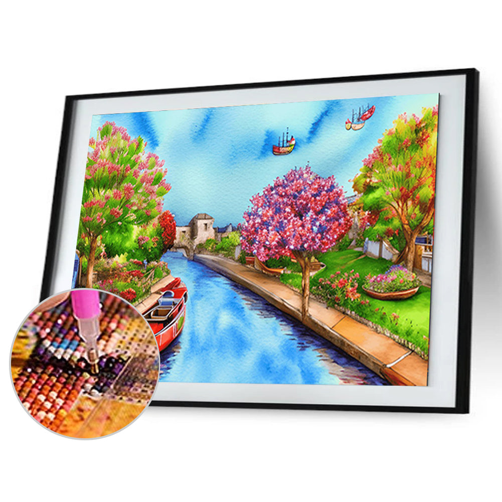 River Bank Scenery - Full Round Drill Diamond Painting 40*30CM