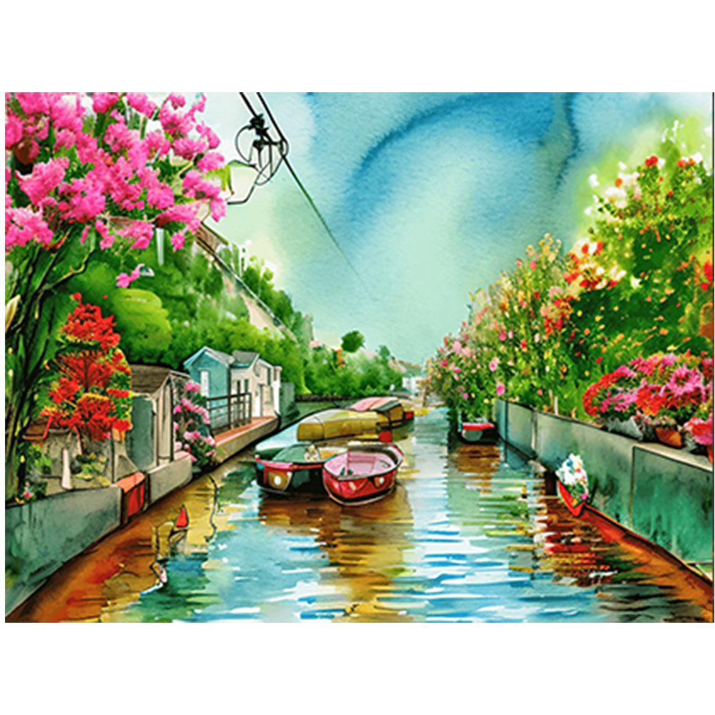 River Bank Scenery - Full Round Drill Diamond Painting 40*30CM