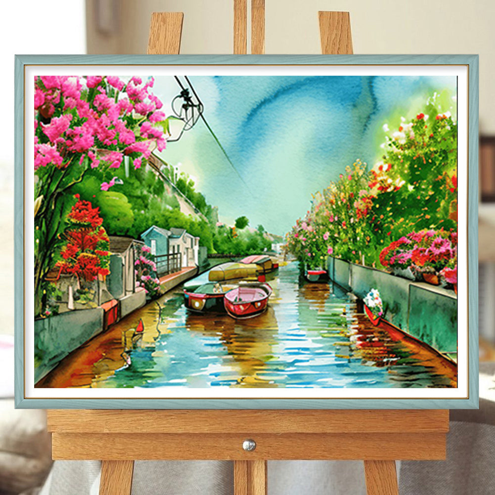 River Bank Scenery - Full Round Drill Diamond Painting 40*30CM