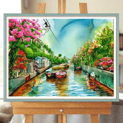 River Bank Scenery - Full Round Drill Diamond Painting 40*30CM