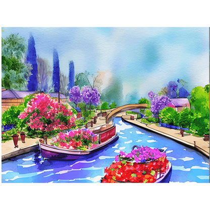 River Bank Scenery - Full Round Drill Diamond Painting 40*30CM