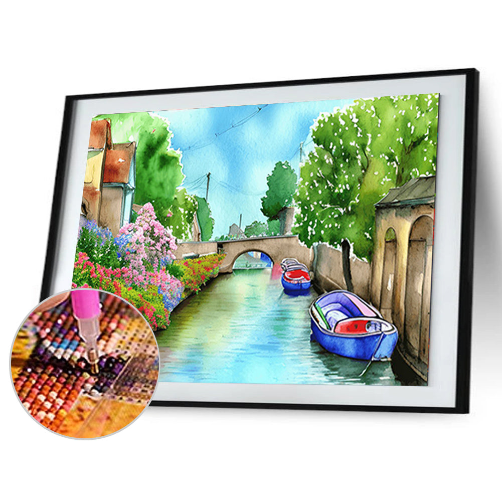 River Bank Scenery - Full Round Drill Diamond Painting 40*30CM
