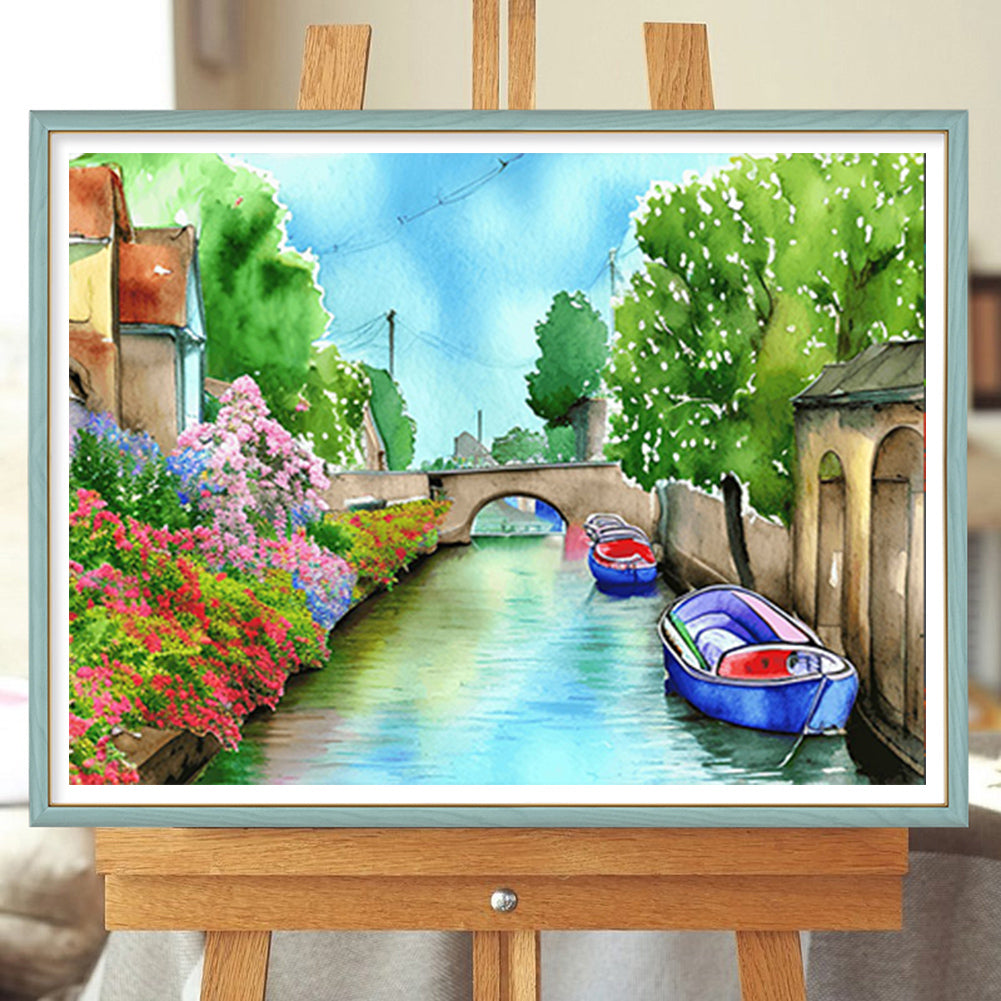 River Bank Scenery - Full Round Drill Diamond Painting 40*30CM
