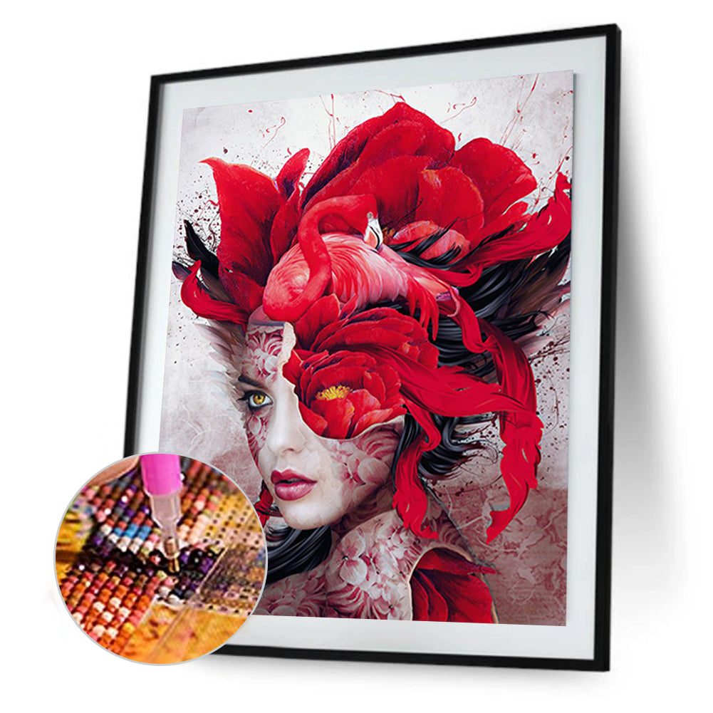 Red Parrot Woman - Full Round Drill Diamond Painting 30*40CM