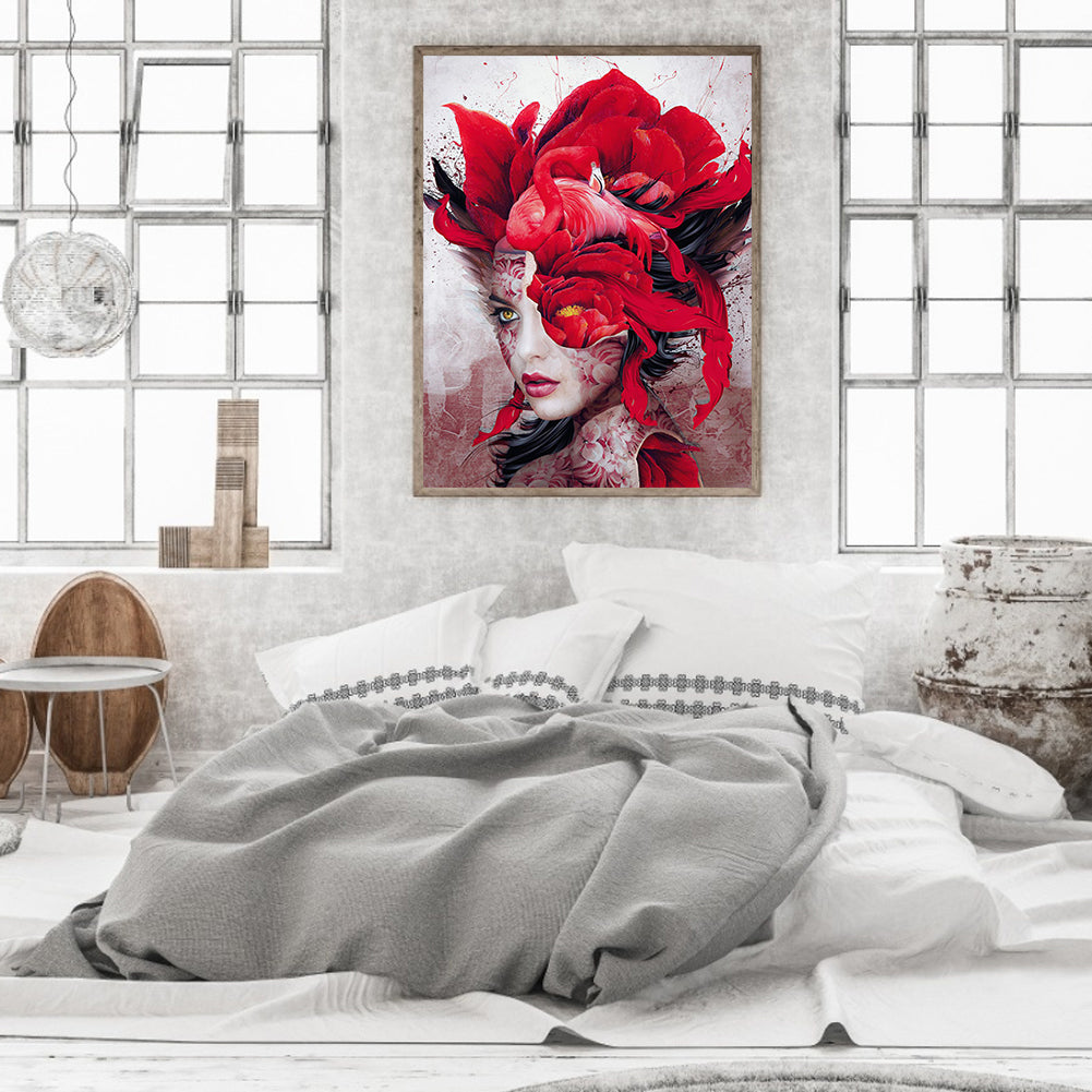 Red Parrot Woman - Full Round Drill Diamond Painting 30*40CM