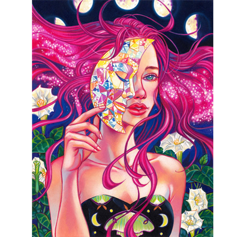Moon Mask Woman - Full Round Drill Diamond Painting 30*40CM
