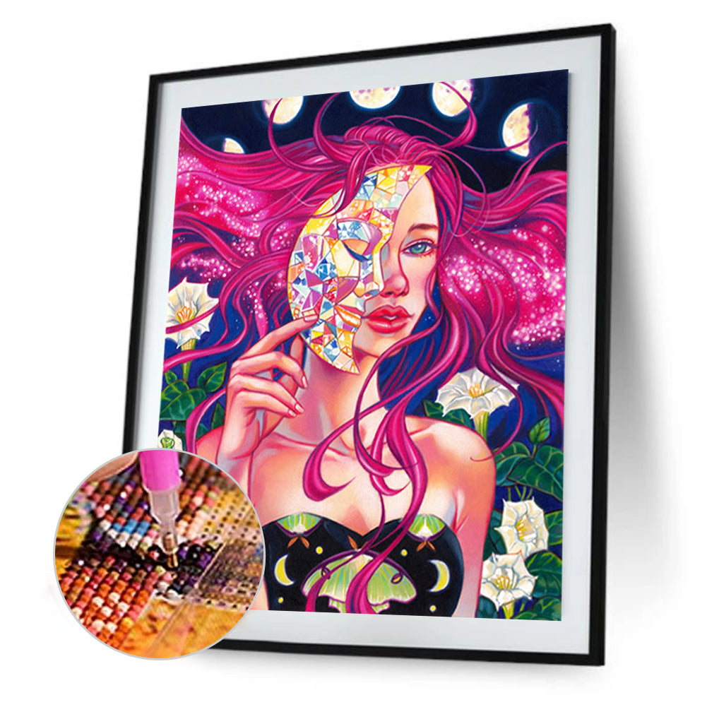 Moon Mask Woman - Full Round Drill Diamond Painting 30*40CM