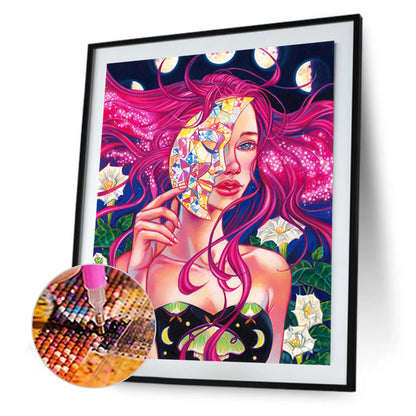 Moon Mask Woman - Full Round Drill Diamond Painting 30*40CM
