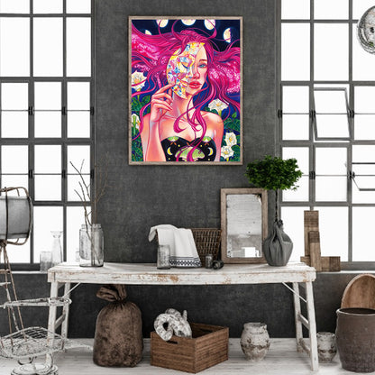 Moon Mask Woman - Full Round Drill Diamond Painting 30*40CM