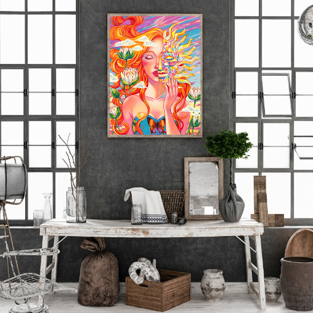 Sun Mask Woman - Full Round Drill Diamond Painting 30*40CM
