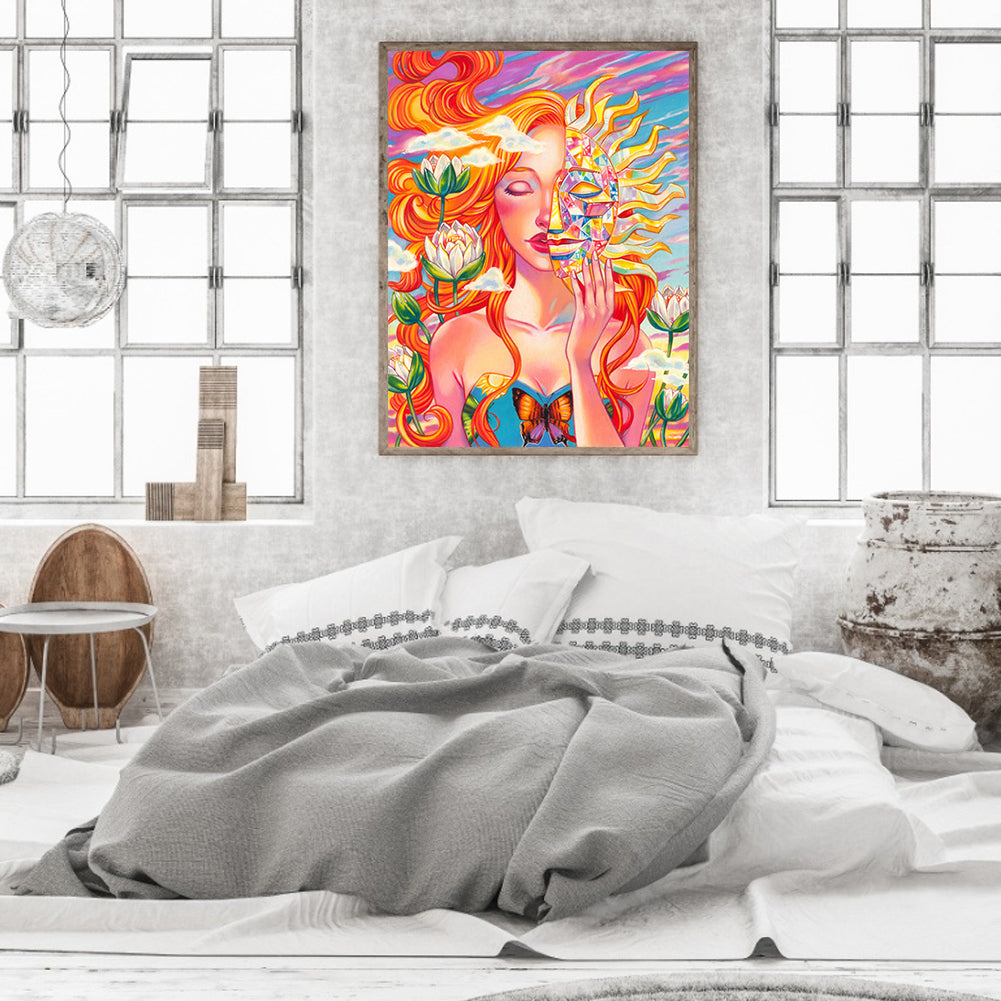 Sun Mask Woman - Full Round Drill Diamond Painting 30*40CM