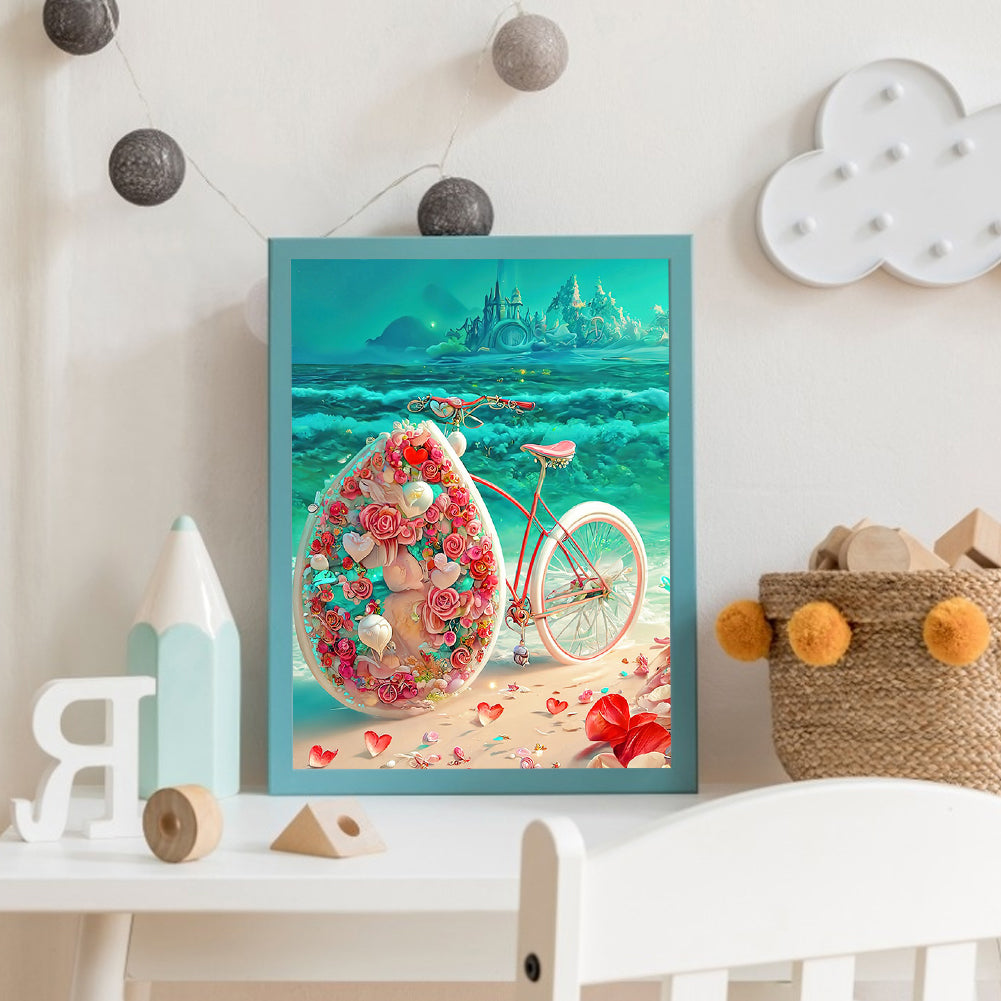 Beach Romantic Rose Bike - Full Round Drill Diamond Painting 30*40CM