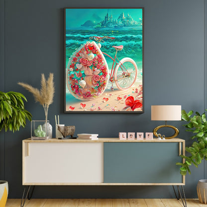 Beach Romantic Rose Bike - Full Round Drill Diamond Painting 30*40CM