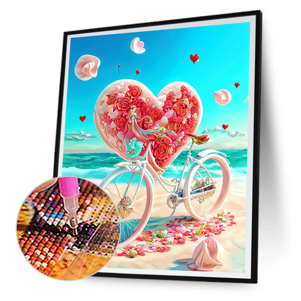 Beach Romantic Rose Bike - Full Round Drill Diamond Painting 30*40CM