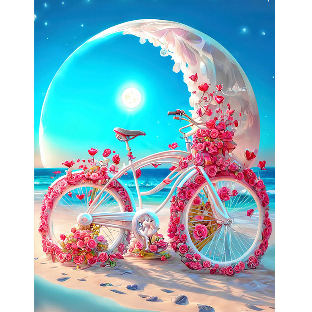 Beach Romantic Rose Bike - Full Round Drill Diamond Painting 30*40CM