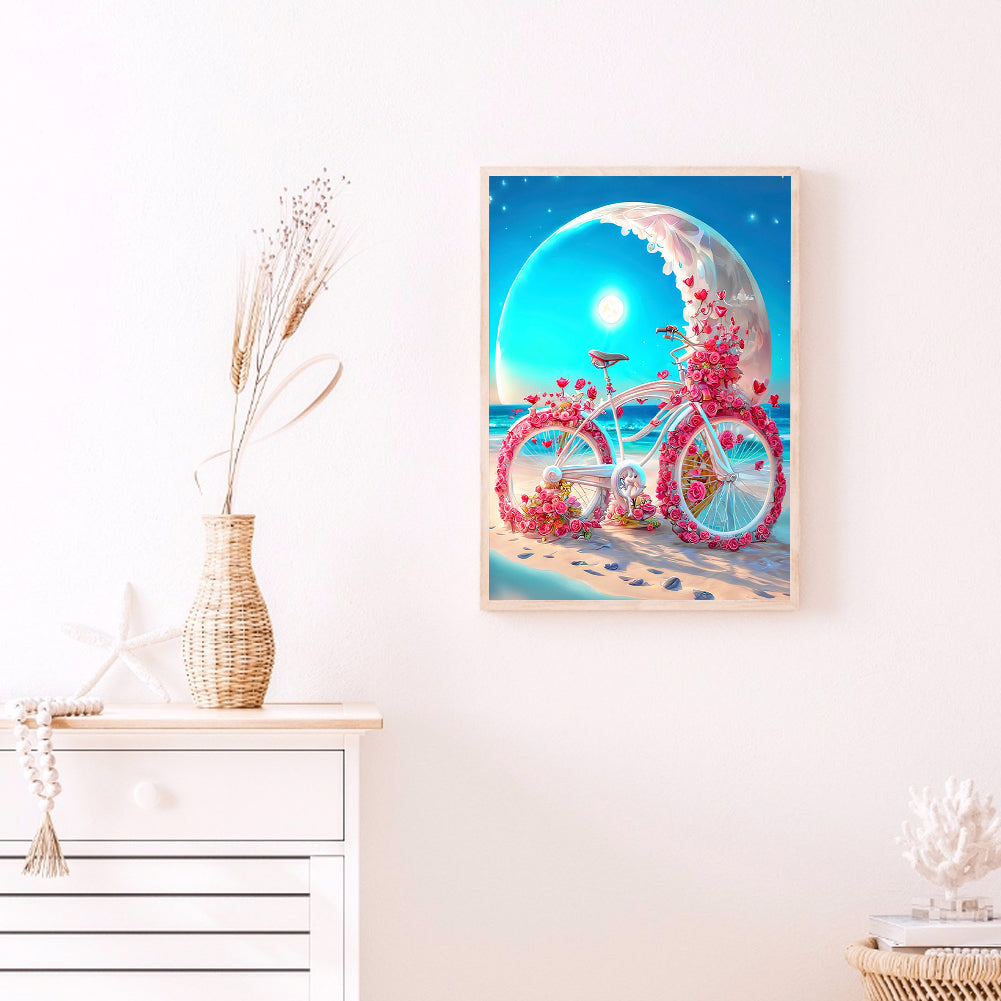 Beach Romantic Rose Bike - Full Round Drill Diamond Painting 30*40CM