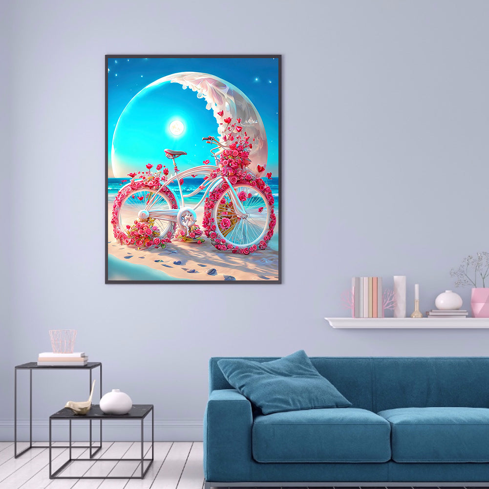 Beach Romantic Rose Bike - Full Round Drill Diamond Painting 30*40CM