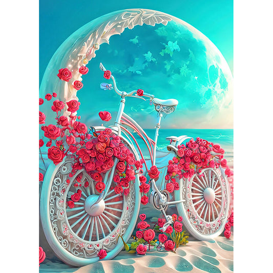 Beach Romantic Rose Bike - Full Round Drill Diamond Painting 30*40CM