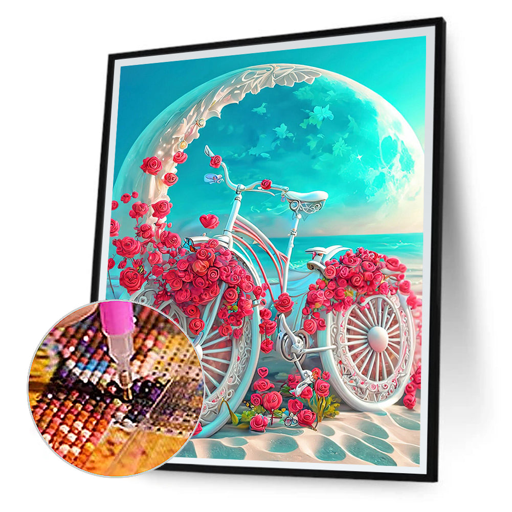 Beach Romantic Rose Bike - Full Round Drill Diamond Painting 30*40CM