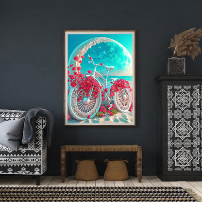 Beach Romantic Rose Bike - Full Round Drill Diamond Painting 30*40CM