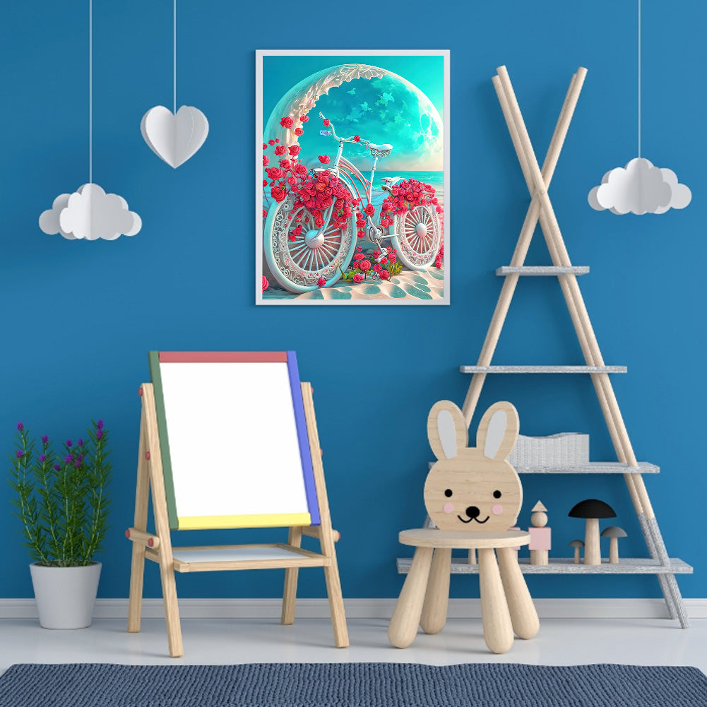 Beach Romantic Rose Bike - Full Round Drill Diamond Painting 30*40CM