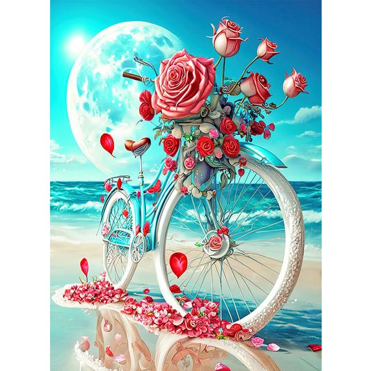 Beach Romantic Rose Bike - Full Round Drill Diamond Painting 30*40CM